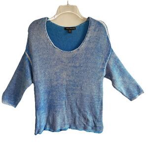 Tommy Bahama Linen Blend 3/4 Dropped Sleeve Blue White Marled Sweater Size M